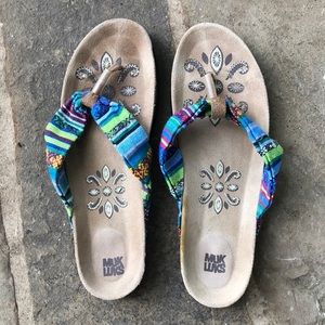 Muk Luks multicolored flip flops